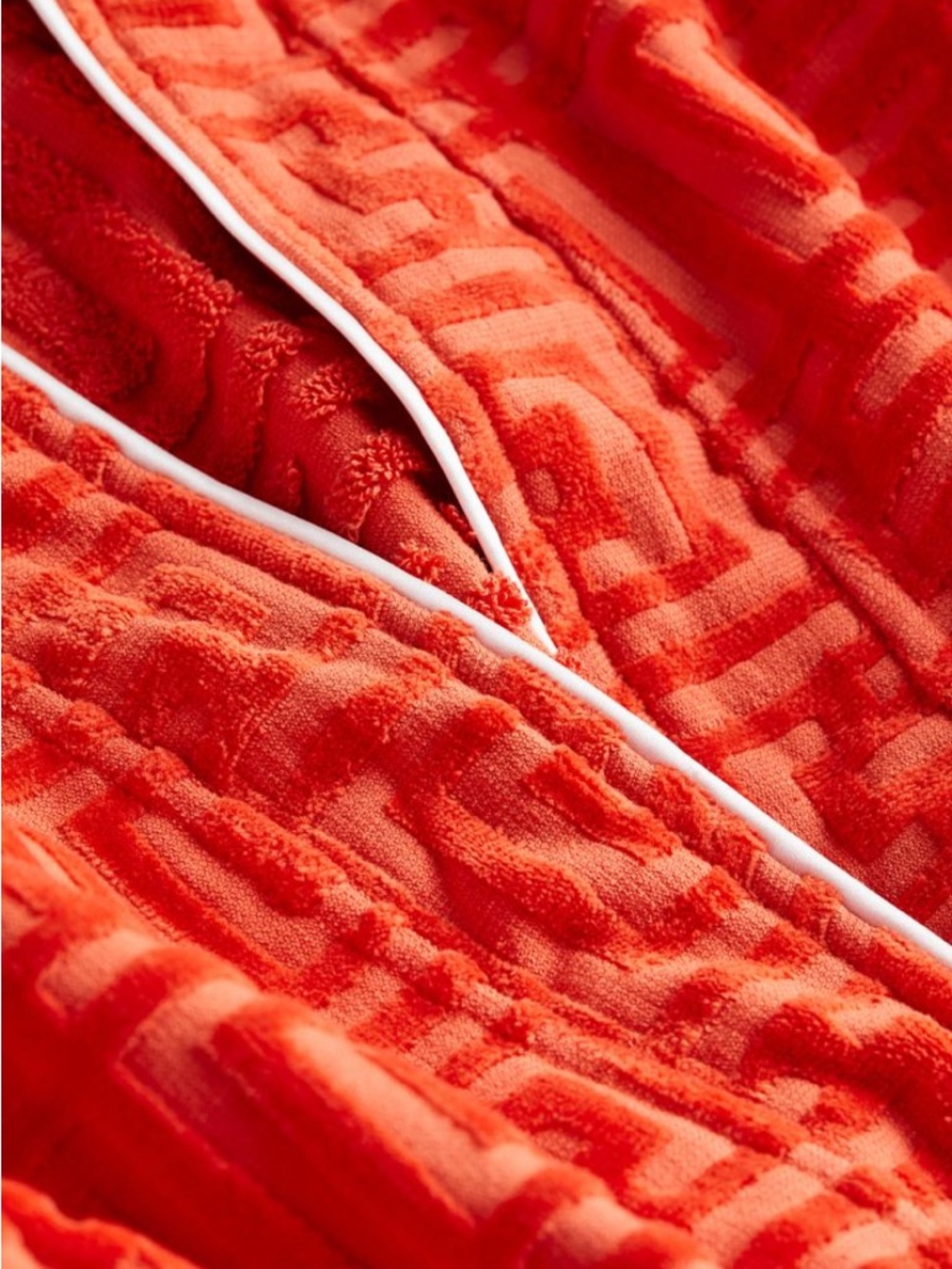 Orange Red Textured Velvet Bath Robe - Picture 2 of 13